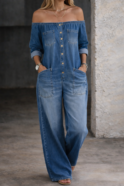 Alejandra™ Jumpsuit — denim with bare shoulders, casual and flattering