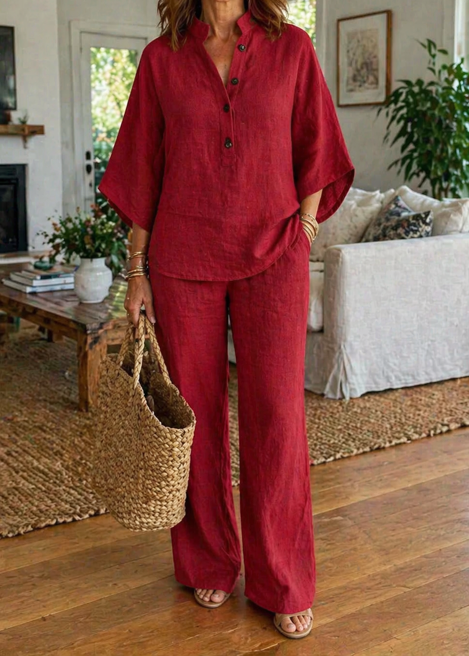 Conjunto Nora™ — lino con mangas murciélago, fresco y diferente