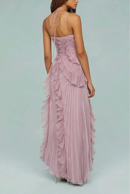 Vestido Éter™ — plisado lavanda con cuello halter para noches especiales